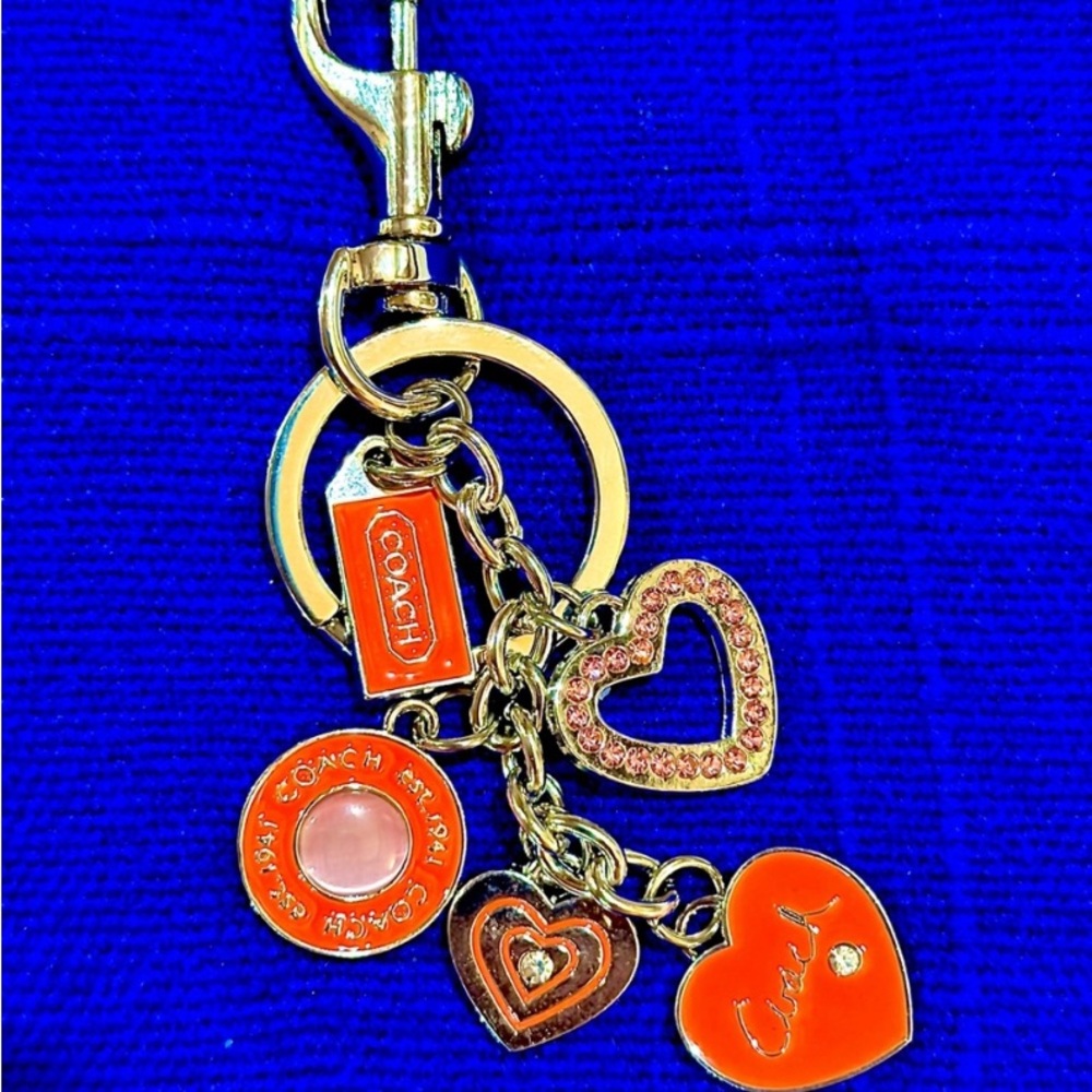 Coach Orange and Pink Heart Keychain Charm